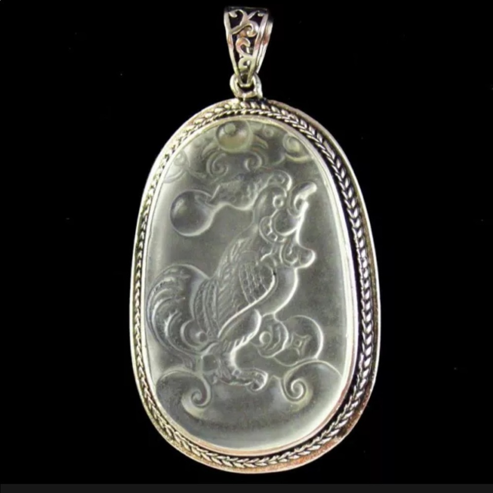 Wrapped Carved Matte WhiteCrystal Chicken Pendant